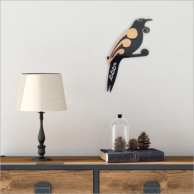 Striking Koru Tui Bird Wall Decor – A Vibrant Native New Zealand Piece.